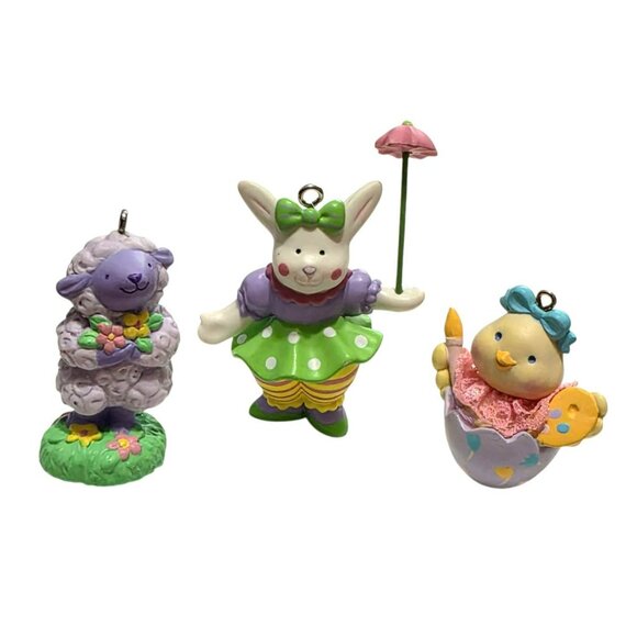 3 Vintage Avon Easter Ornaments Bunny Chick Egg Lamb Spring Figurines Decor 1991 - Picture 10 of 10